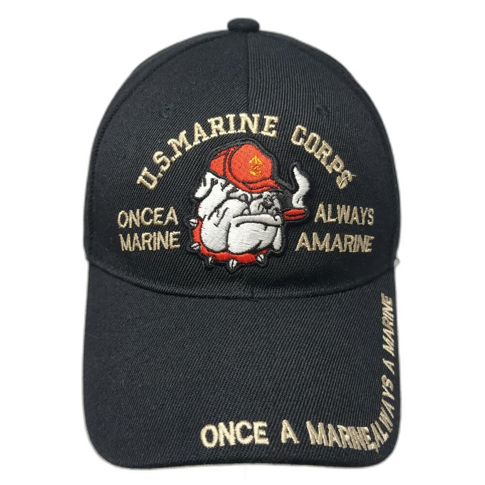 CTS Hats U.S. Marine Corps Bulldog Black One Size Baseball Cap Hat Gold Red